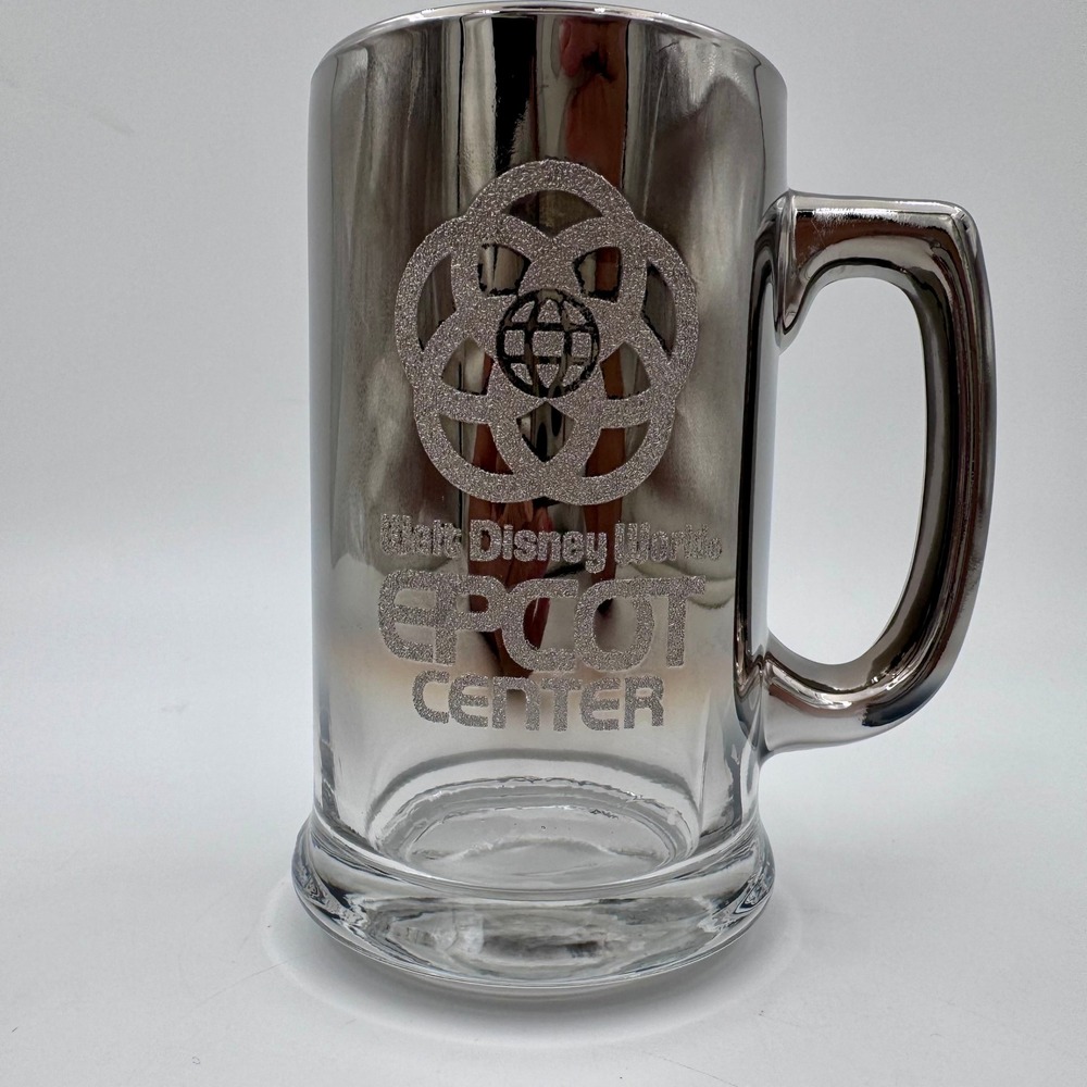 Vintage 80s Walt Disney World EPCOT Center Silver Mirror Ombre Glass Beer Stein